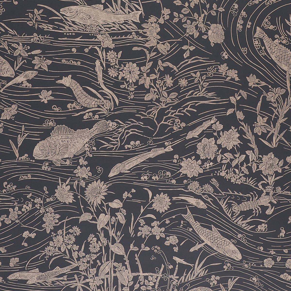 Sea Garden fabric in charcoal color - pattern number 5013281 - by Schumacher in the Panels Collection collection