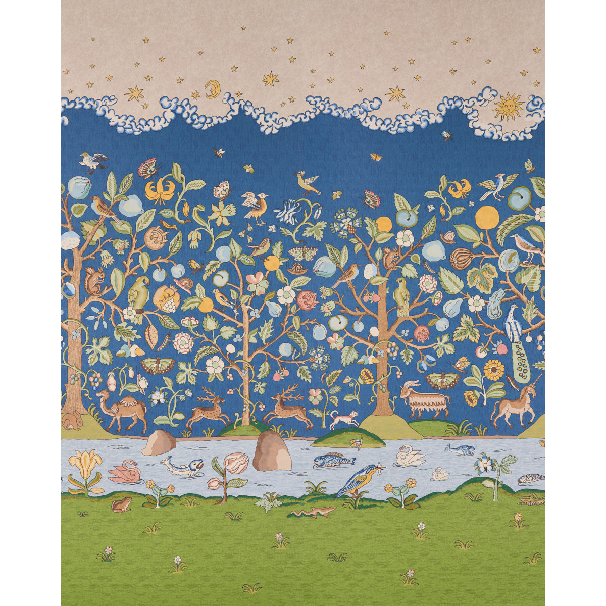 Chaucers Forest Panel Set fabric in slate color - pattern number 5013292 - by Schumacher in the Panels Collection collection