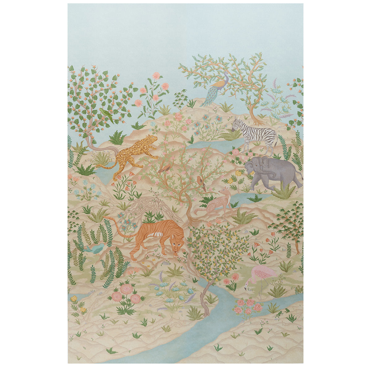 Finches Jungle Panel Set fabric in parchment color - pattern number 5013310 - by Schumacher in the Panels Collection collection