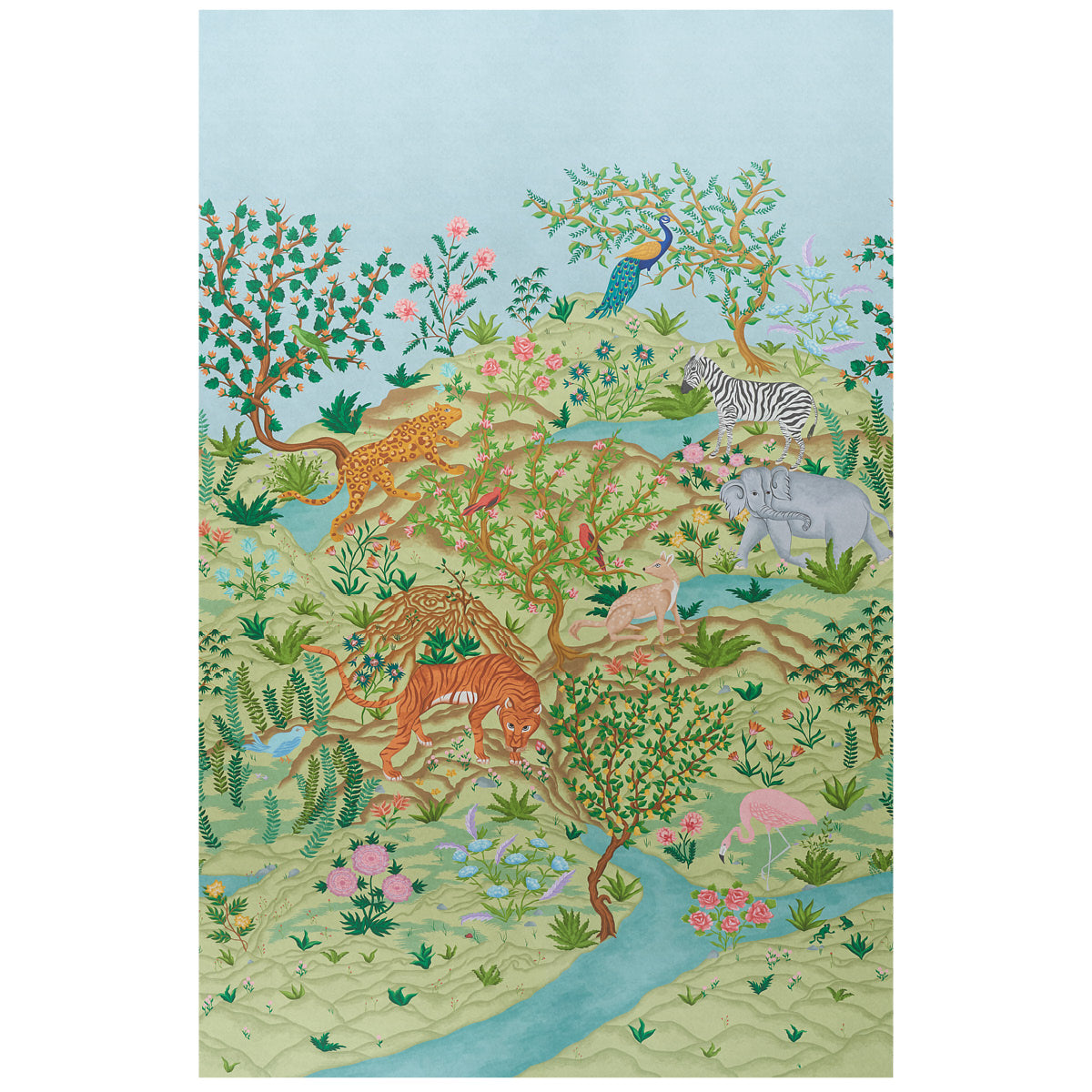 Finches Jungle Panel Set fabric in verdant color - pattern number 5013311 - by Schumacher in the Panels Collection collection