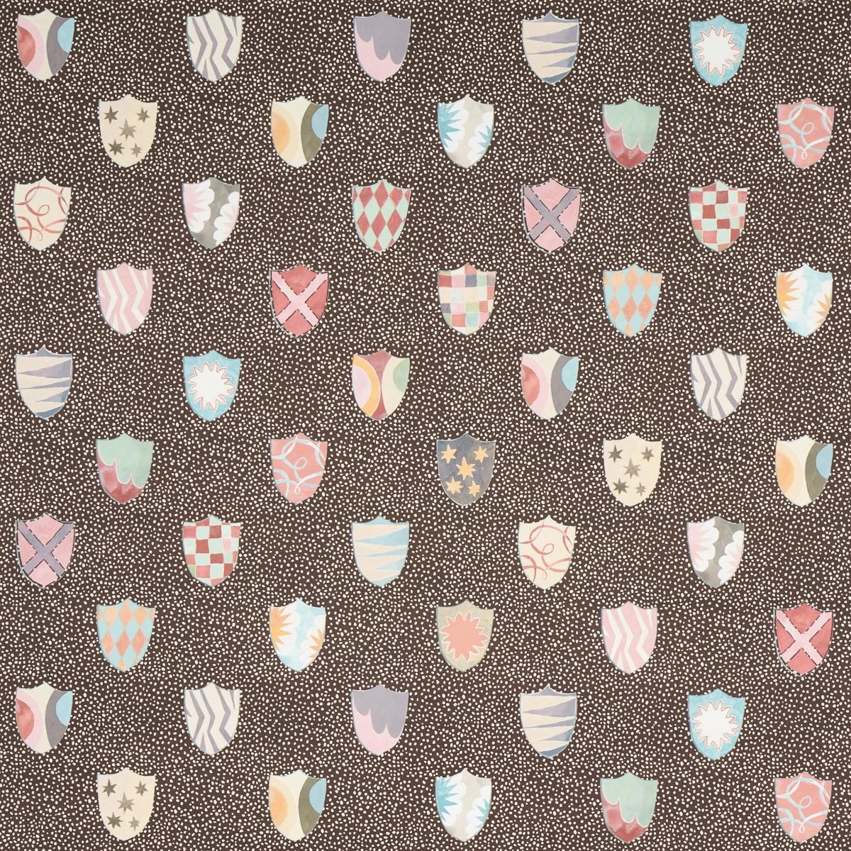 Heraldic wallpaper in brown color - pattern number 5013493 - by Schumacher in the Happy Menocal collection