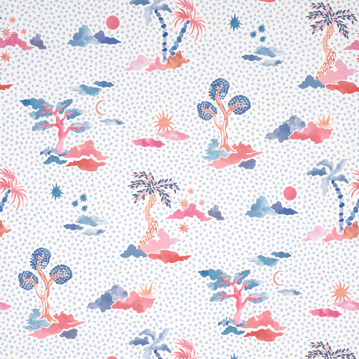 Valletta wallpaper in sky and pink color - pattern number 5013520 - by Schumacher in the Happy Menocal collection