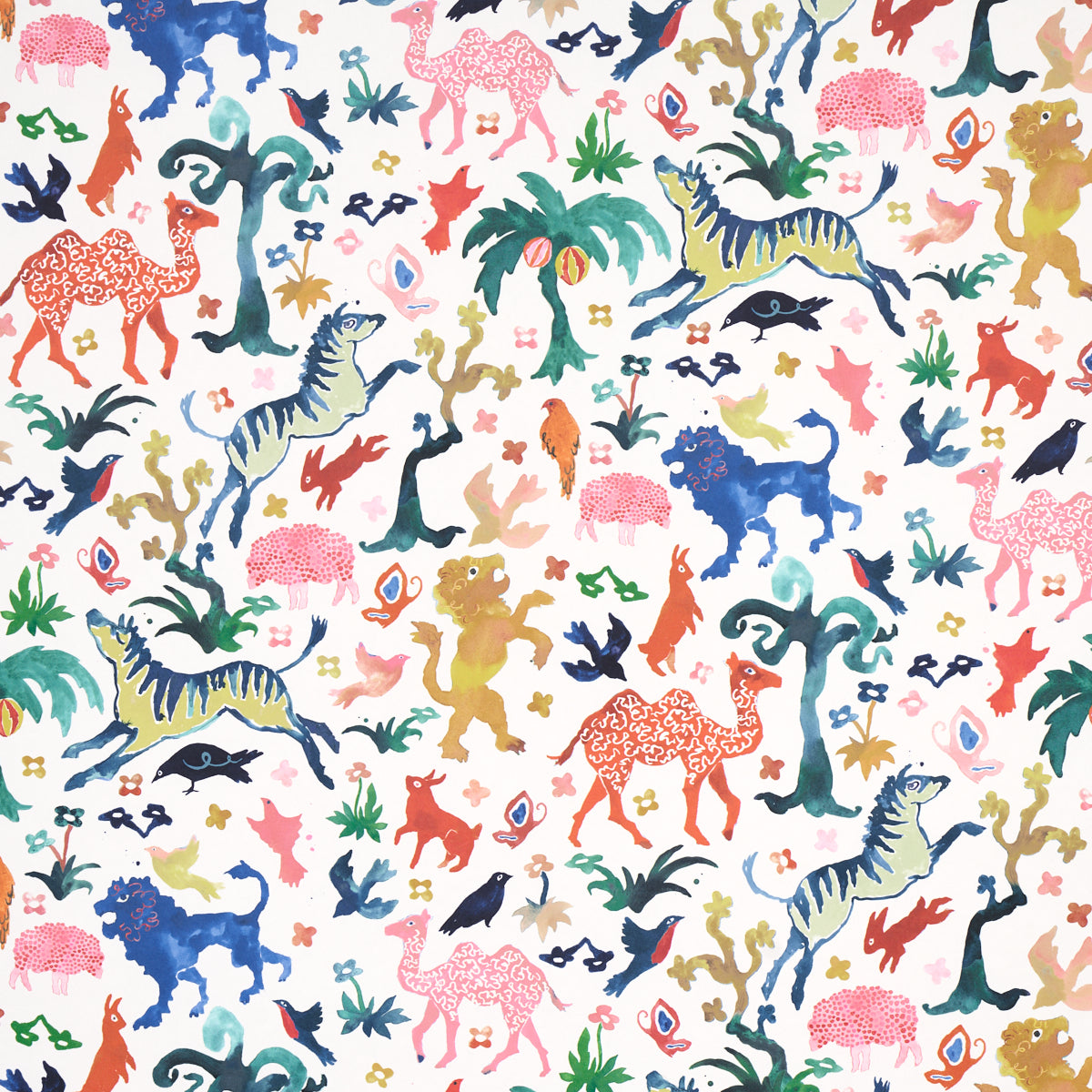 Beasts wallpaper in multi on ivory color - pattern number 5013530 - by Schumacher in the Happy Menocal collection