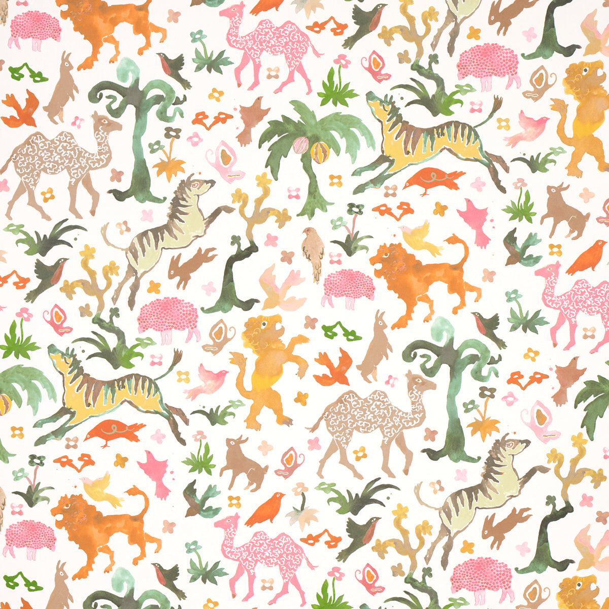 Beasts wallpaper in pink and gold color - pattern number 5013532 - by Schumacher in the Happy Menocal collection