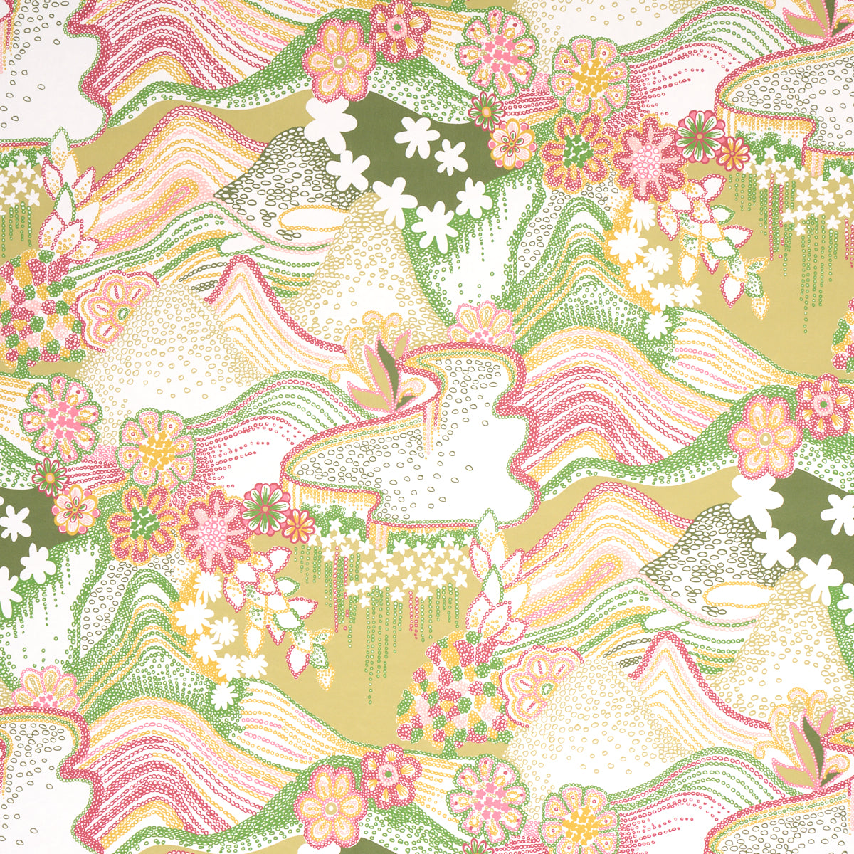 Daisy Chain wallpaper in green and pink color - pattern number 5013551 - by Schumacher in the Clements Ribeiro collection