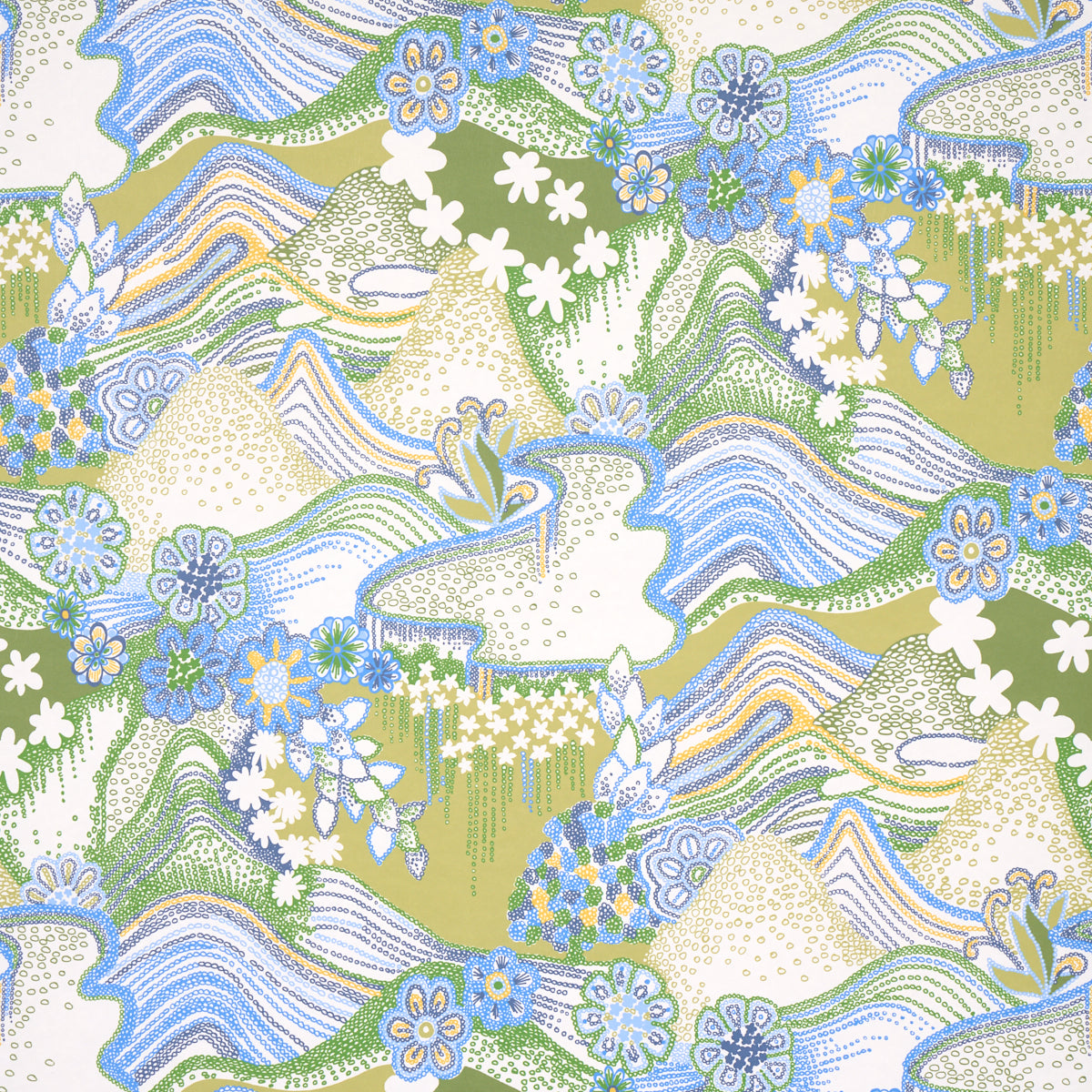 Daisy Chain wallpaper in green and blue color - pattern number 5013552 - by Schumacher in the Clements Ribeiro collection