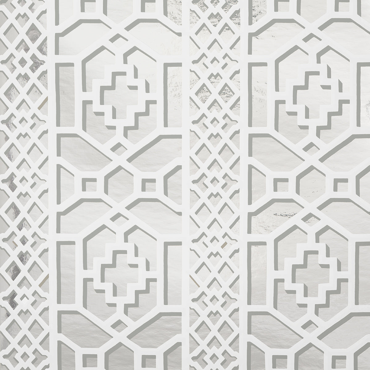 Zanzibar Trellis Mylar wallpaper in silver mylar color - pattern number 5013641 - by Schumacher in the Moon River collection
