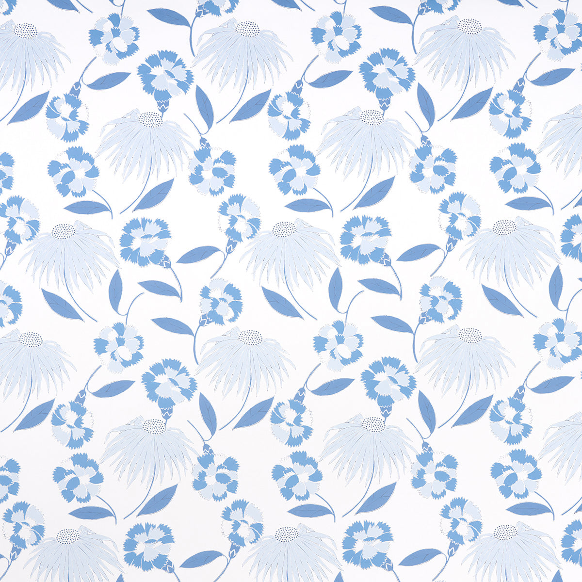 Bouquet Toss wallpaper in afternoon blue color - pattern number 5013841 - by Schumacher in the Moon River collection