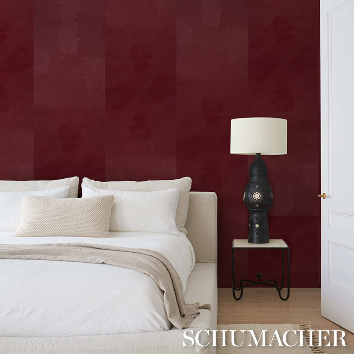 Hand Combed Plaster Wallpaper in oxblood color - pattern number 5013955 - by Schumacher in the David Kaihoi collection