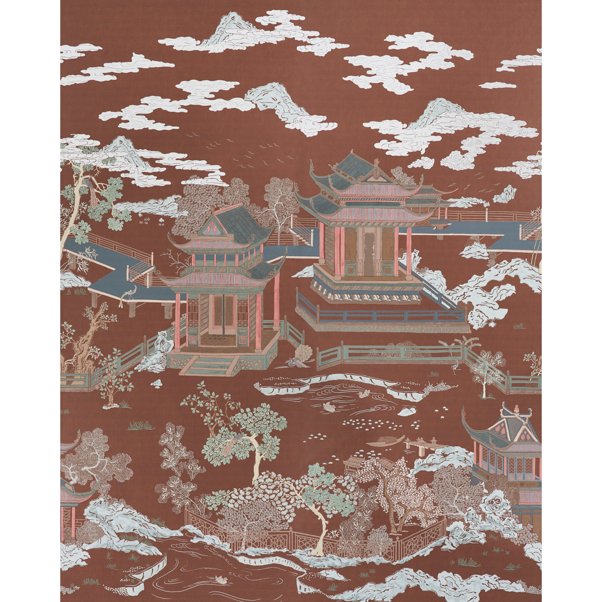 Coromandel Panel Set fabric in cinnabar color - pattern number 5014161 - by Schumacher in the Panels Collection collection