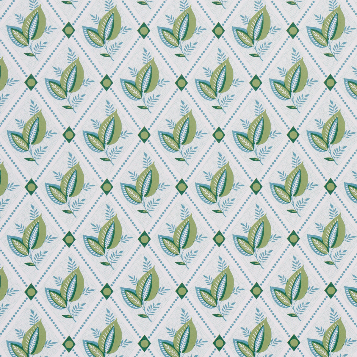 Basile Trellis wallpaper in leaf and aqua color - pattern number 5014231 - by Schumacher in the New Traditional Provencal collection