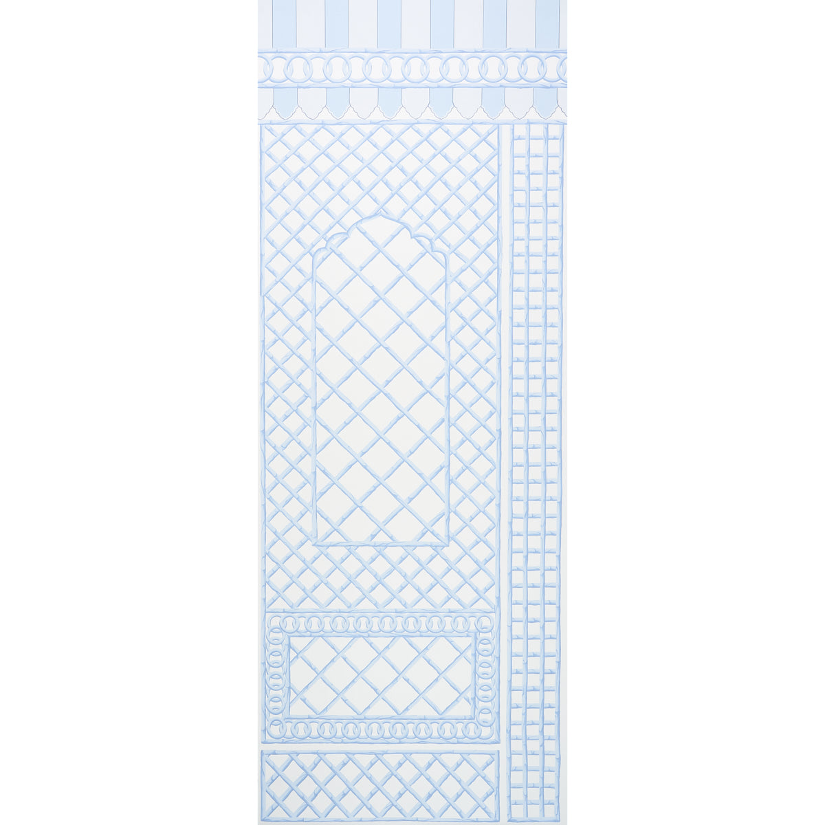 Bamboo Trellis Panel B wallpaper in blue color - pattern number 5014401 - by Schumacher in the Marie Anne Oudejans collection