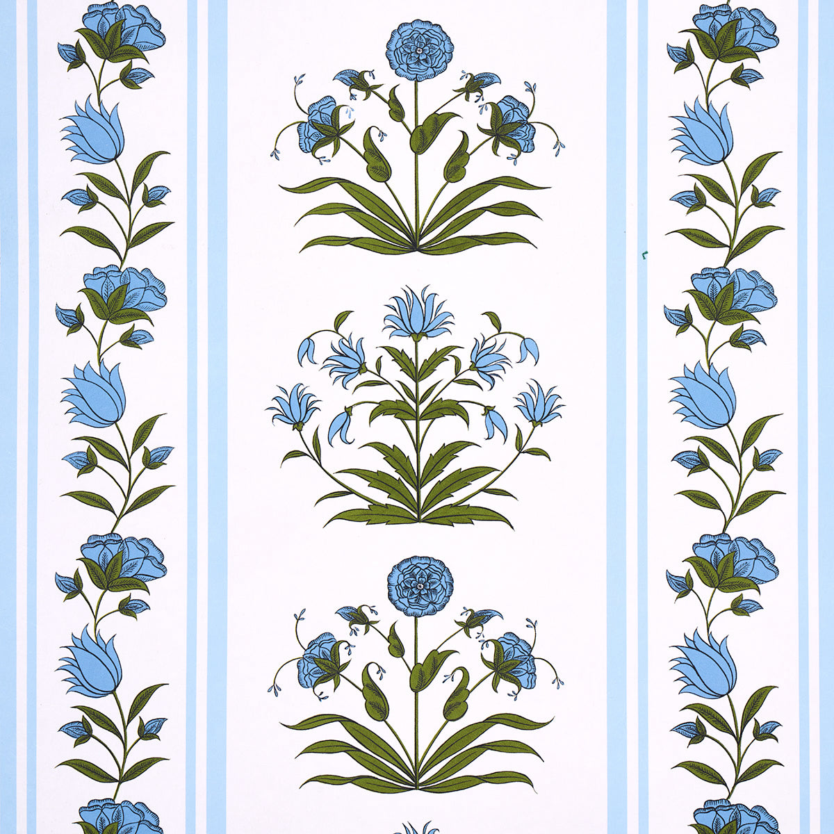 Poppy Stripes wallpaper in blue color - pattern number 5014451 - by Schumacher in the Marie Anne Oudejans collection