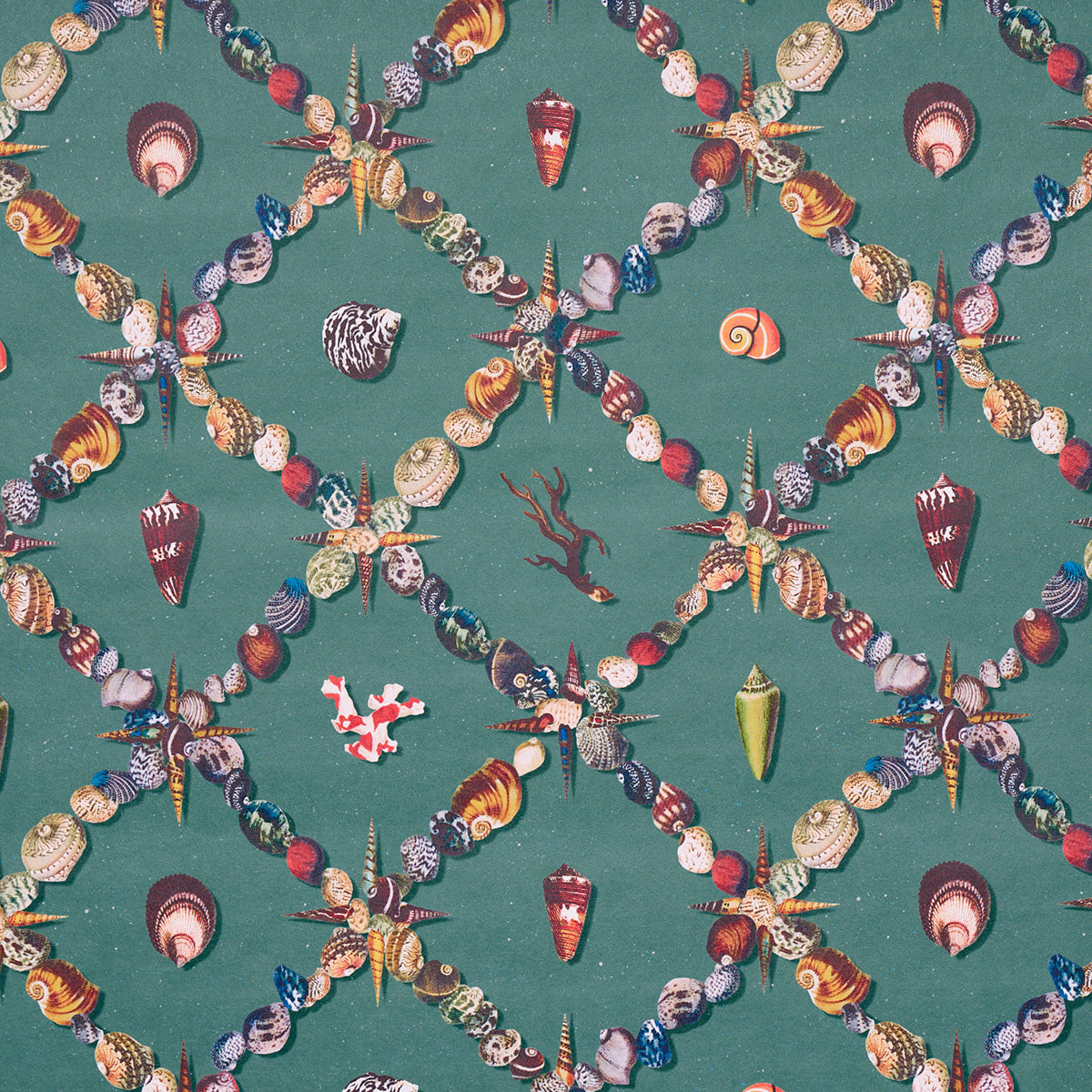 Grotto Treillage fabric in multi on teal color - pattern number 5014490 - by Schumacher in the Charlap Hyman and Herrero collection