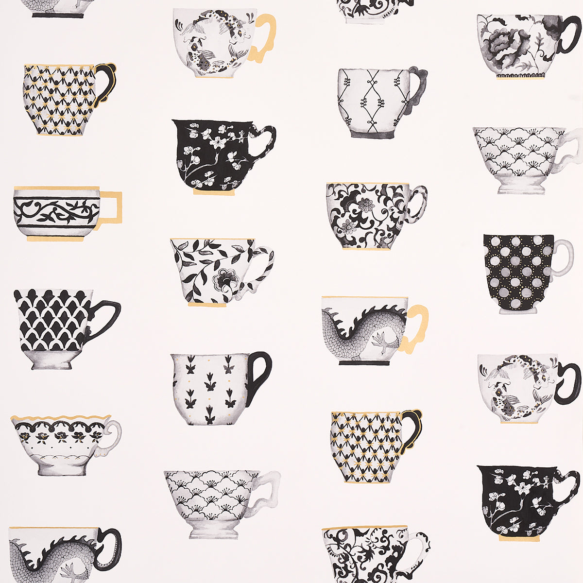 Onies Teacups fabric in ink color - pattern number 5014780 - by Schumacher in the New Old Fashioned collection