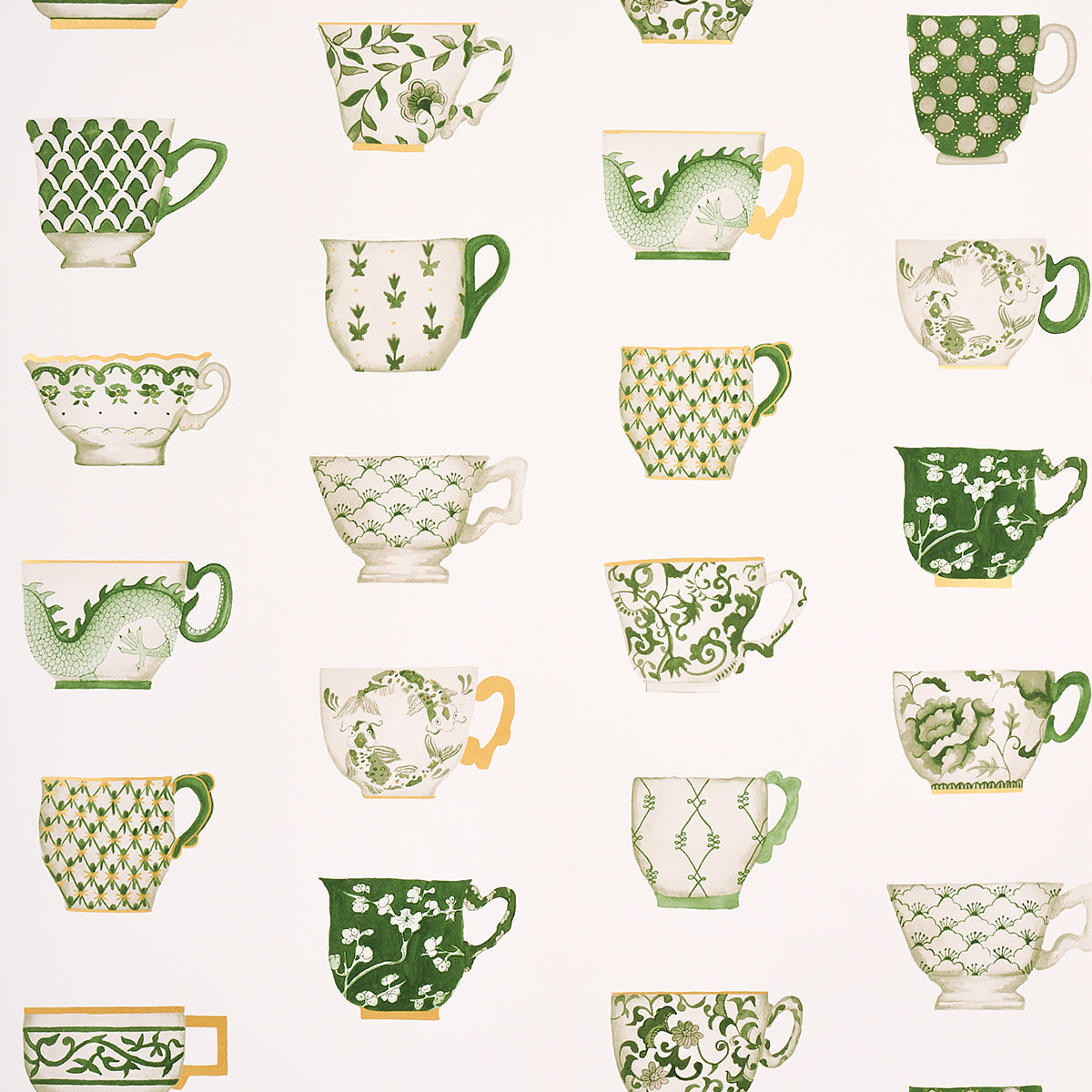 Onies Teacups fabric in spring green color - pattern number 5014781 - by Schumacher in the New Old Fashioned collection