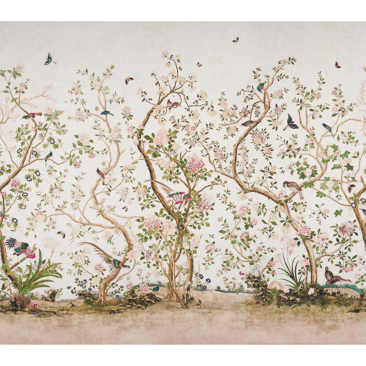 Les Oiseaux Panel Set wallpaper in ivory color - pattern number 5015151 - by Schumacher in the Mary Mcdonald collection