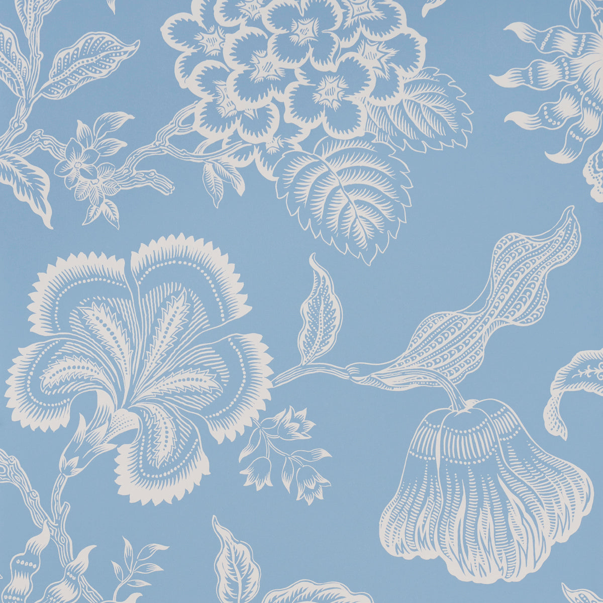 Hothouse Flowers Silhouette wallpaper in bliss blue color - pattern number 5015321 - by Schumacher in the Celerie Kemble collection