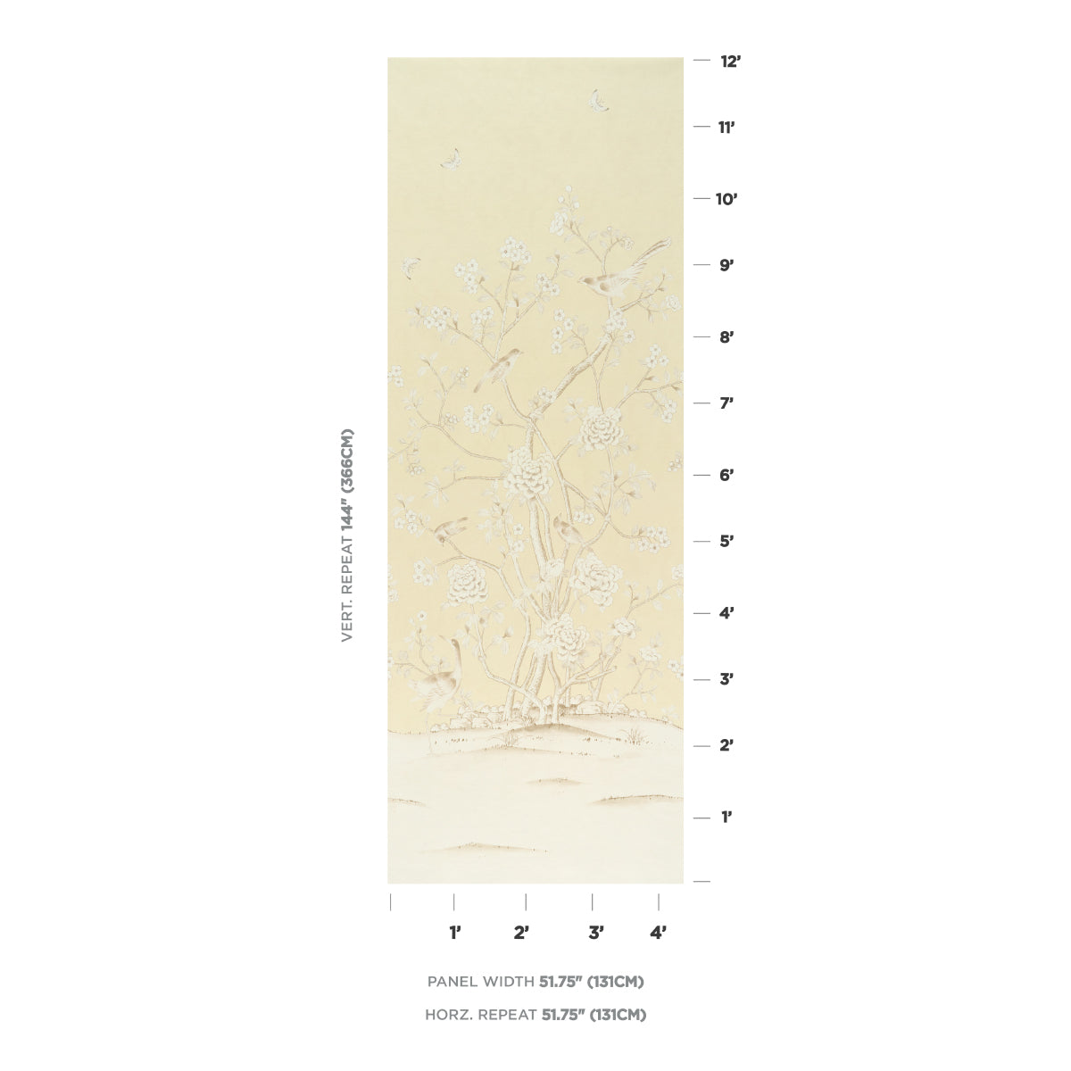 Chinois Palais Panel Wallpaper in Butter color - pattern number 5015443 - by Schumacher in the Panels Collection collection