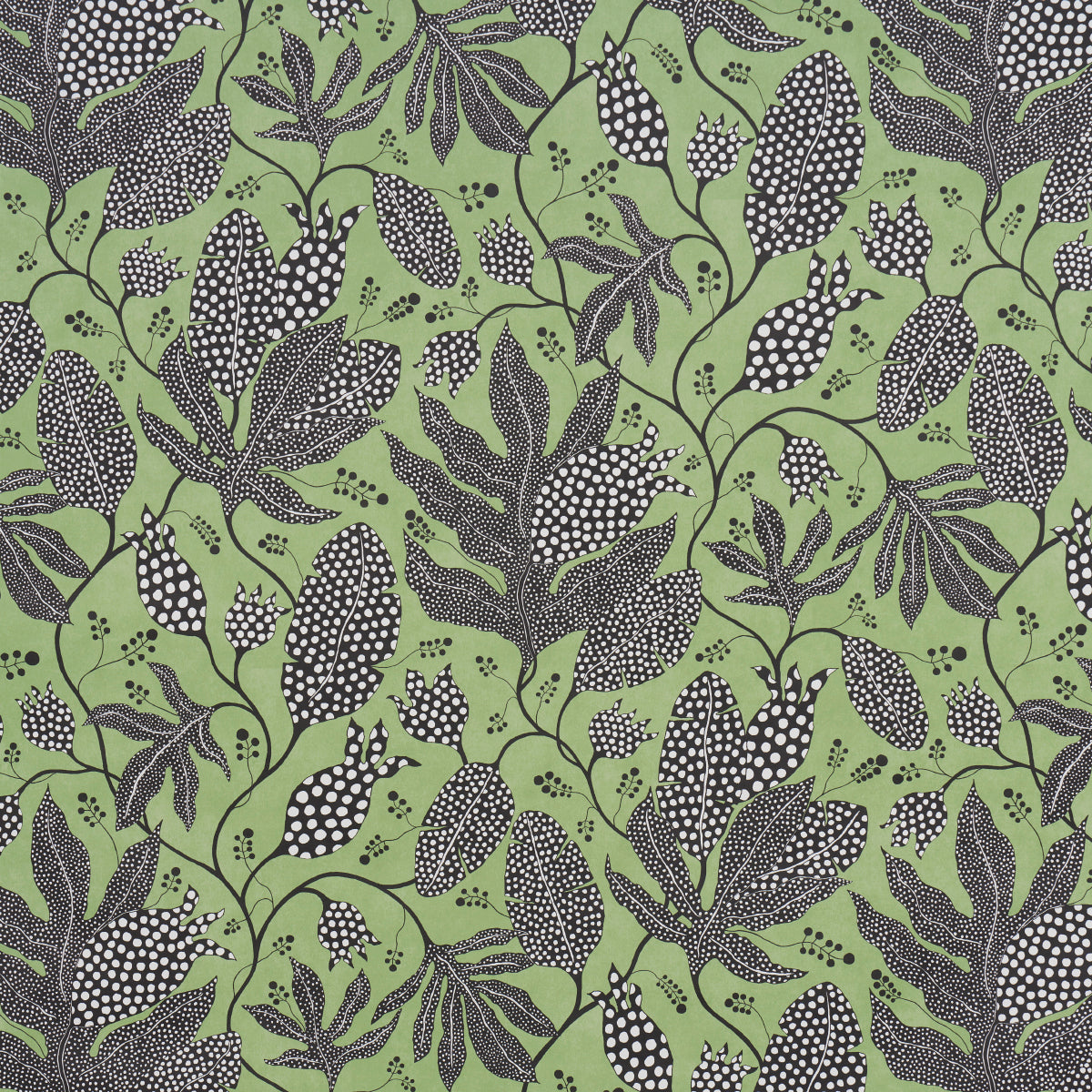 Polka Dot Jungle fabric in black and green color - pattern number 5015460 - by Schumacher in the Marian Mcevoy collection