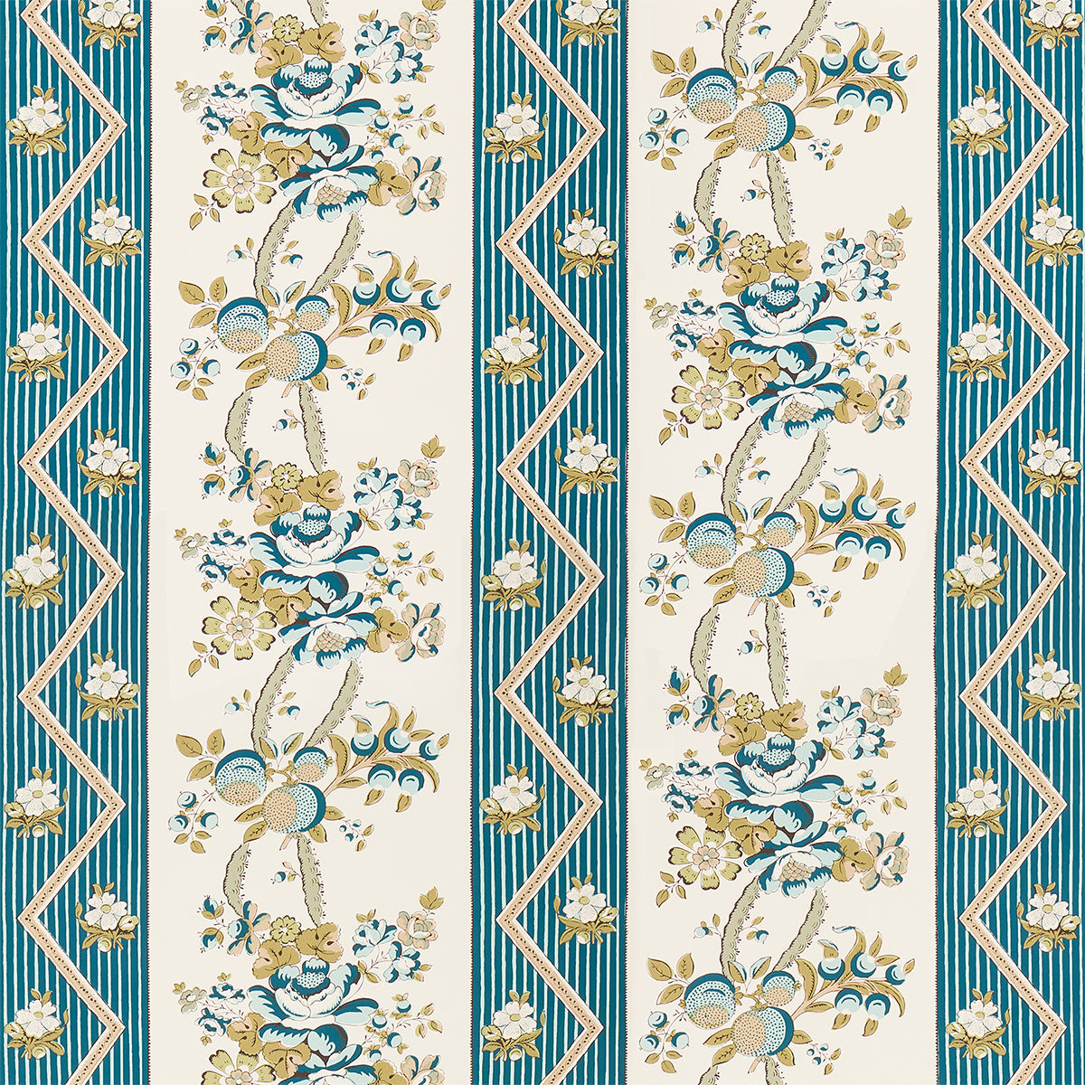 Sylvain Floral Stripe wallpaper in teal color - pattern number 5015540 - by Schumacher in the Le Max collection