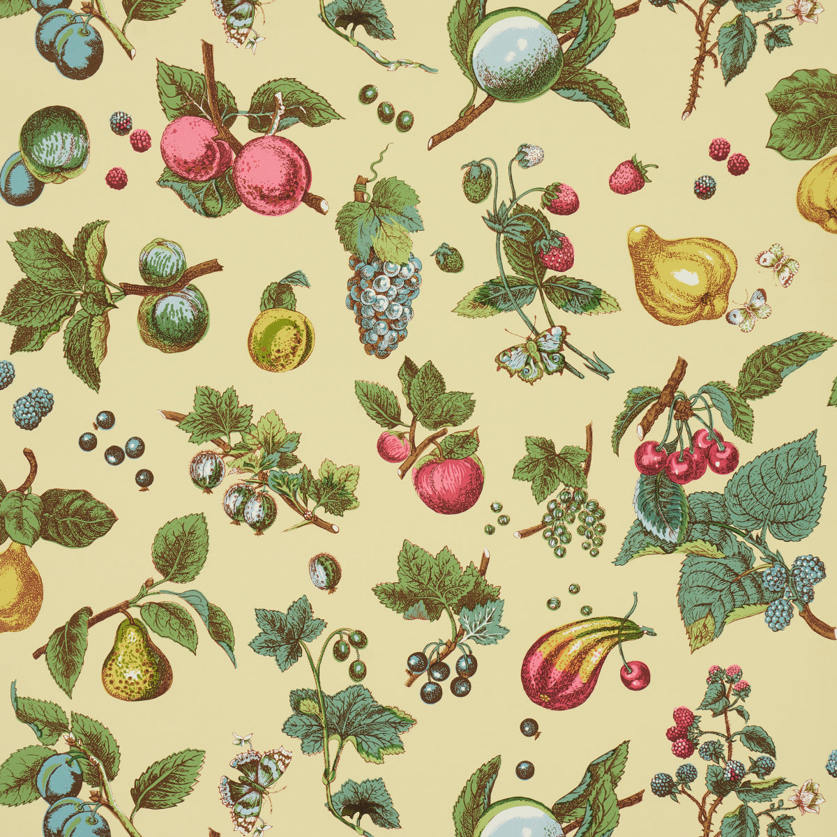 Berry Grove fabric in butter color - pattern number 5015650 - by Schumacher in the Schumacher Classics collection