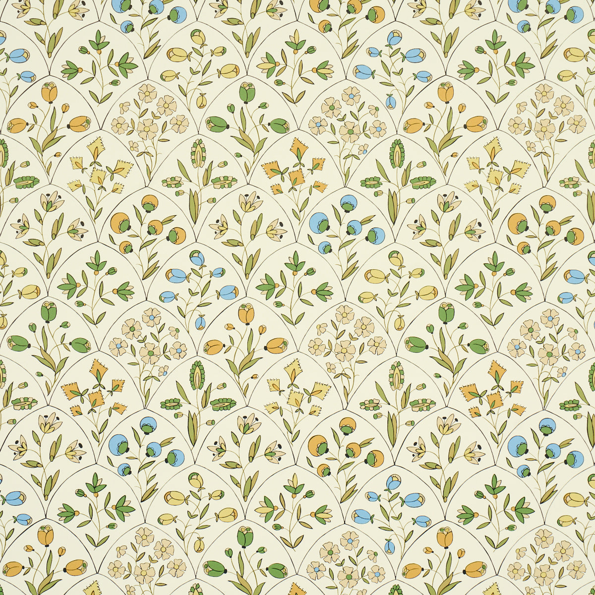 Frances Scallop Floral wallpaper in document color - pattern number 5015961 - by Schumacher in the Craft Revival collection
