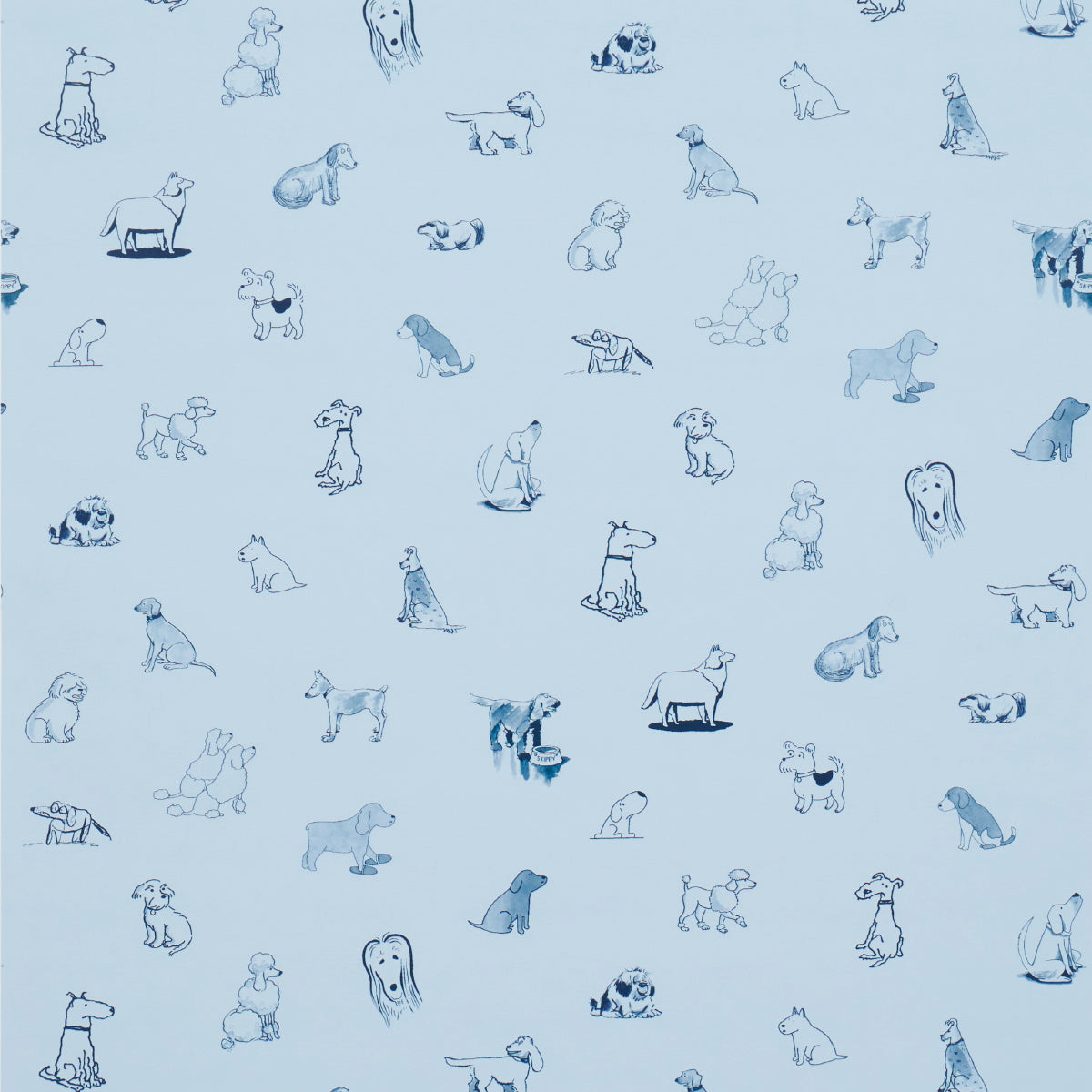 Good Dogs Everywhere fabric in sky and navy blue color - pattern number 5016132 - by Schumacher in the The New Yorker collection