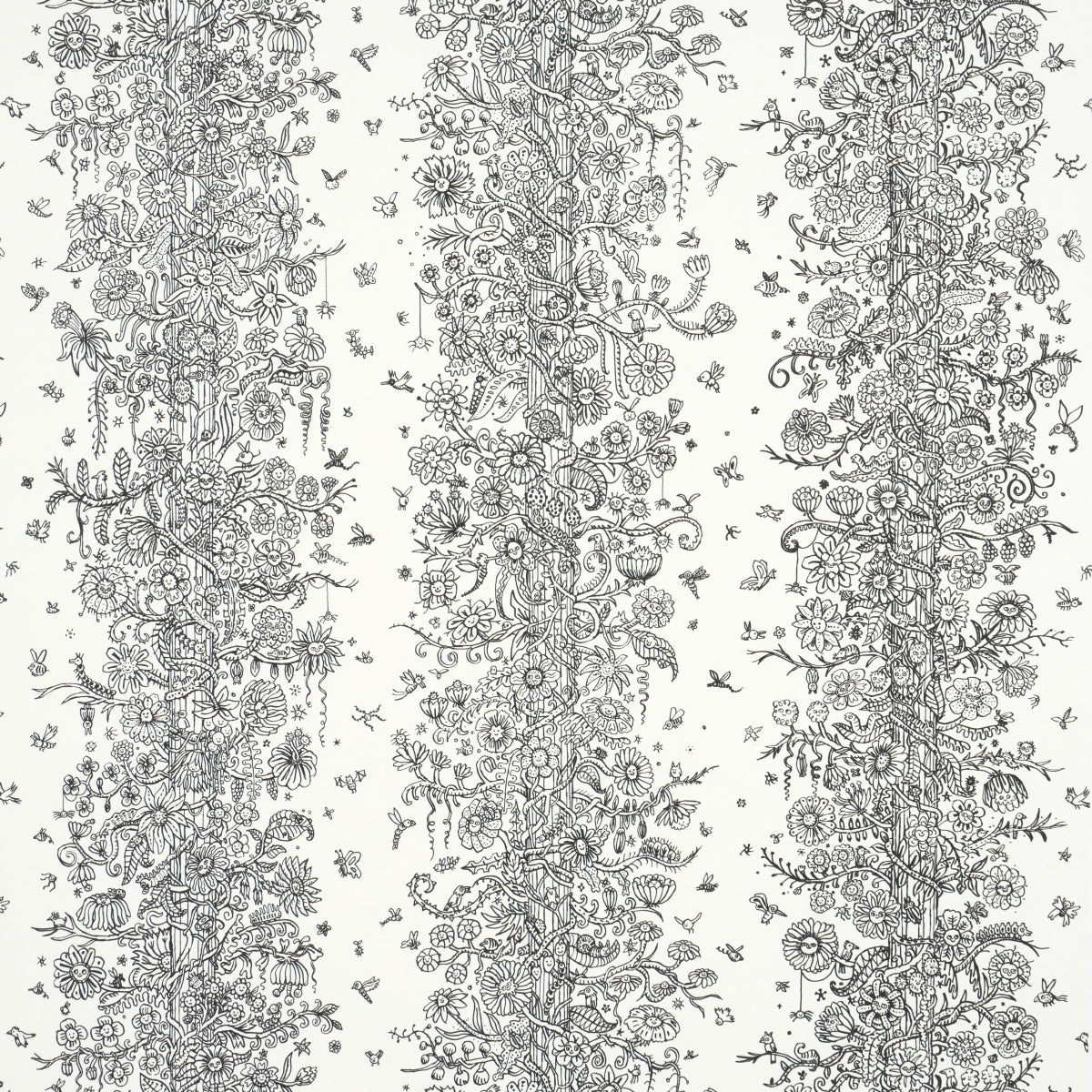 Edward Steeds Towers Of Flowers fabric in black and white color - pattern number 5016141 - by Schumacher in the The New Yorker collection