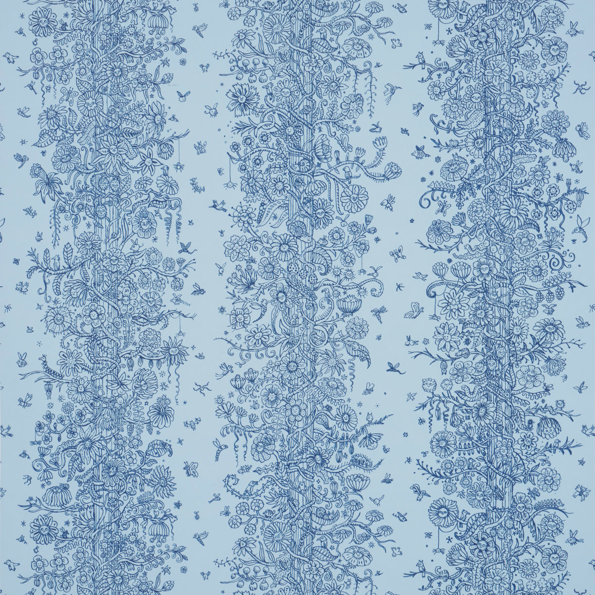 Edward Steeds Towers Of Flowers fabric in sky blue and navy color - pattern number 5016142 - by Schumacher in the The New Yorker collection