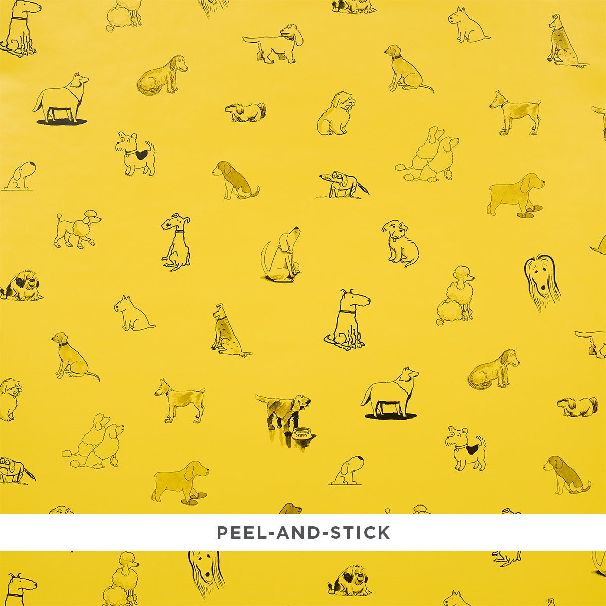 Good Dogs Everywhere Peel and Stick fabric in taxi cab yellow color - pattern number 5016301 - by Schumacher in the The New Yorker collection