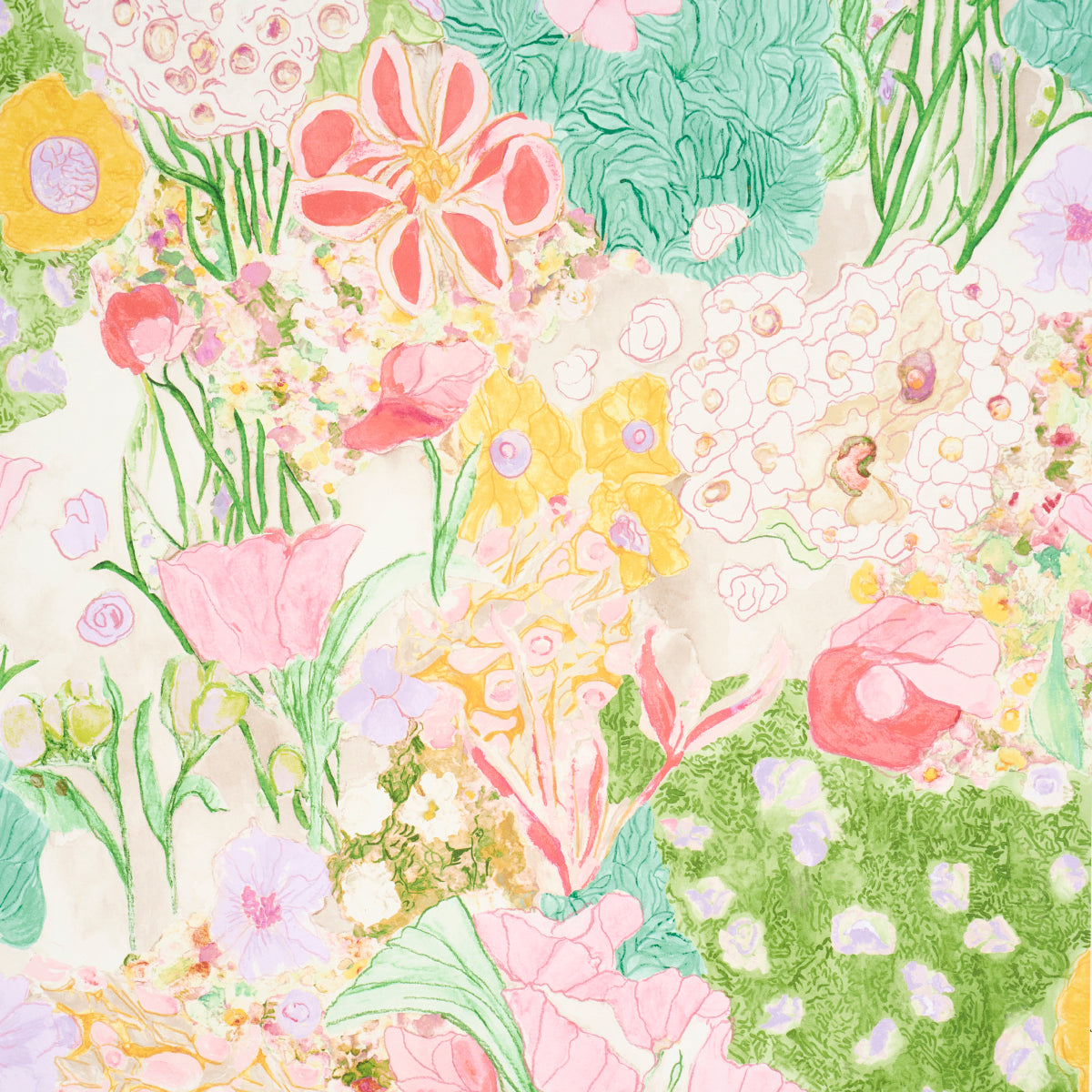 Franks Garden wallpaper in pink and green color - pattern number 5016421 - by Schumacher in the Schumacher Design Lab collection