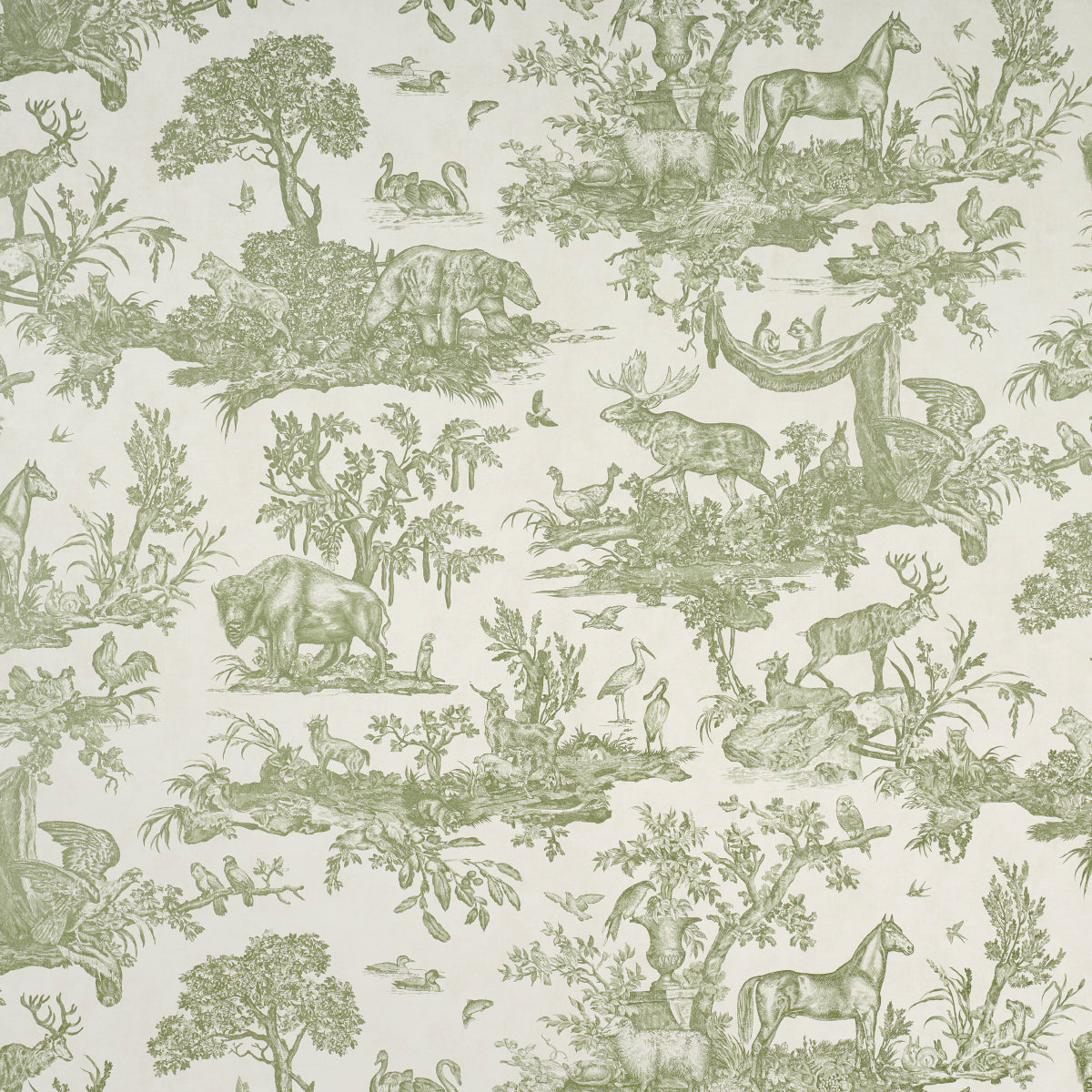 Western Toile fabric in olive color - pattern number 5016441 - by Schumacher in the A Country Life collection