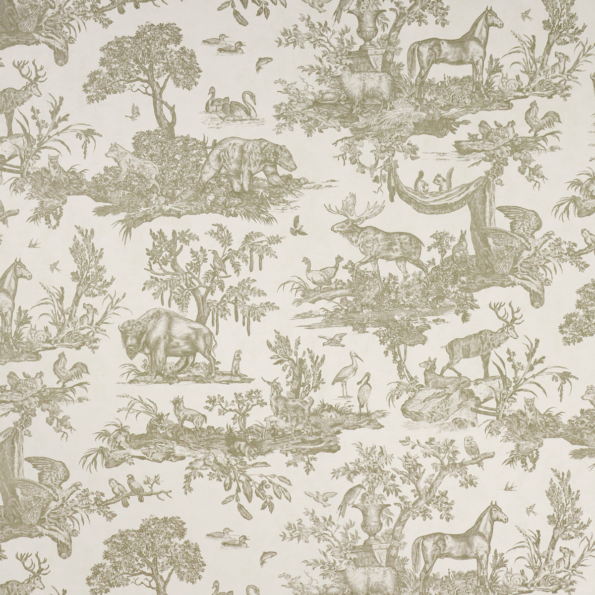 Western Toile fabric in stone color - pattern number 5016442 - by Schumacher in the A Country Life collection