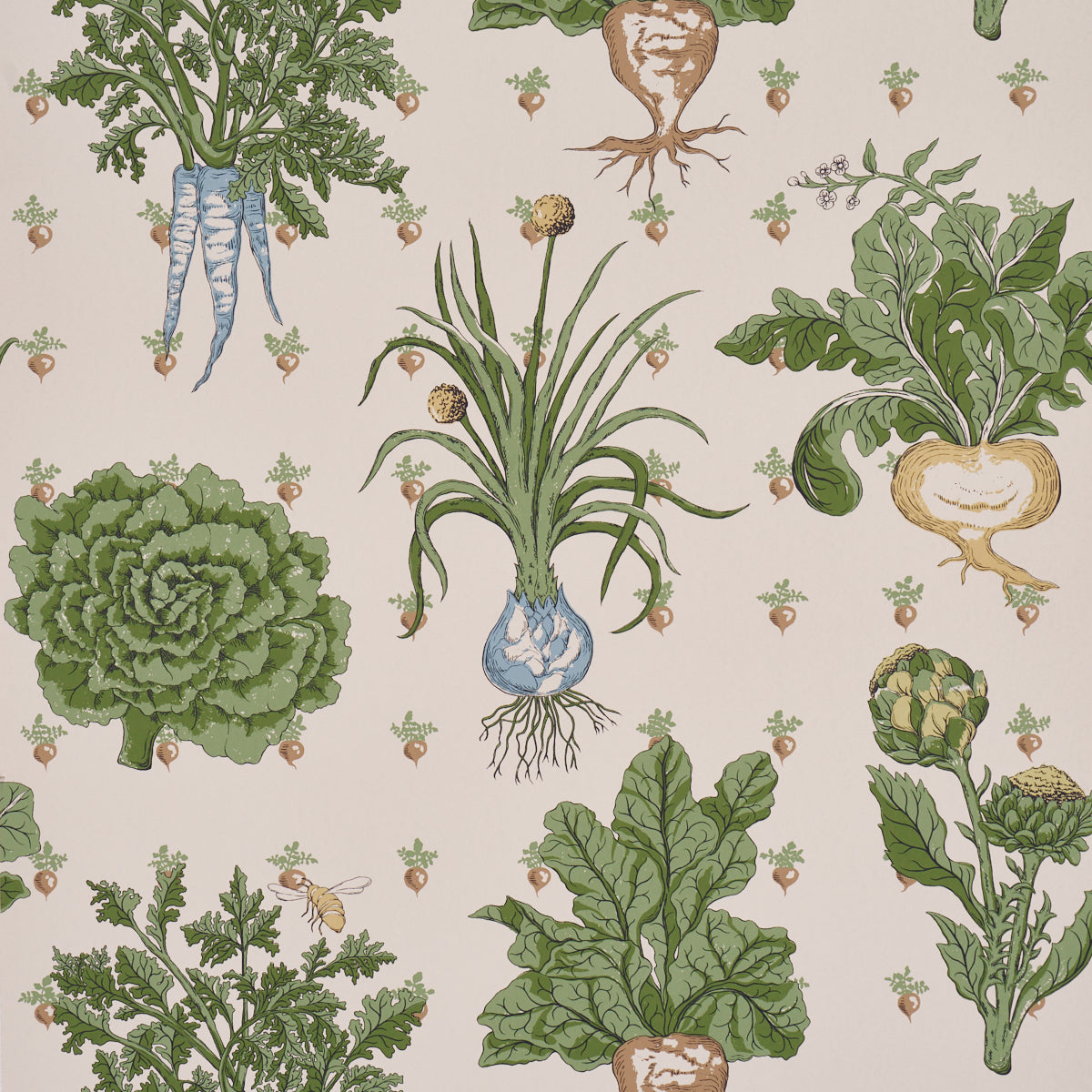 Green Grocer wallpaper in parchment color - pattern number 5016781 - by Schumacher in the Cloud Nine collection