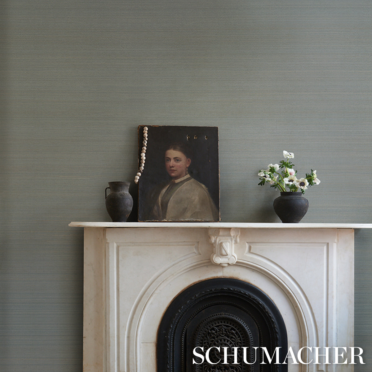 Musa Abaca Wallpaper in sky blue color - pattern number 5016872 - by Schumacher in the Patterson Flynn collection