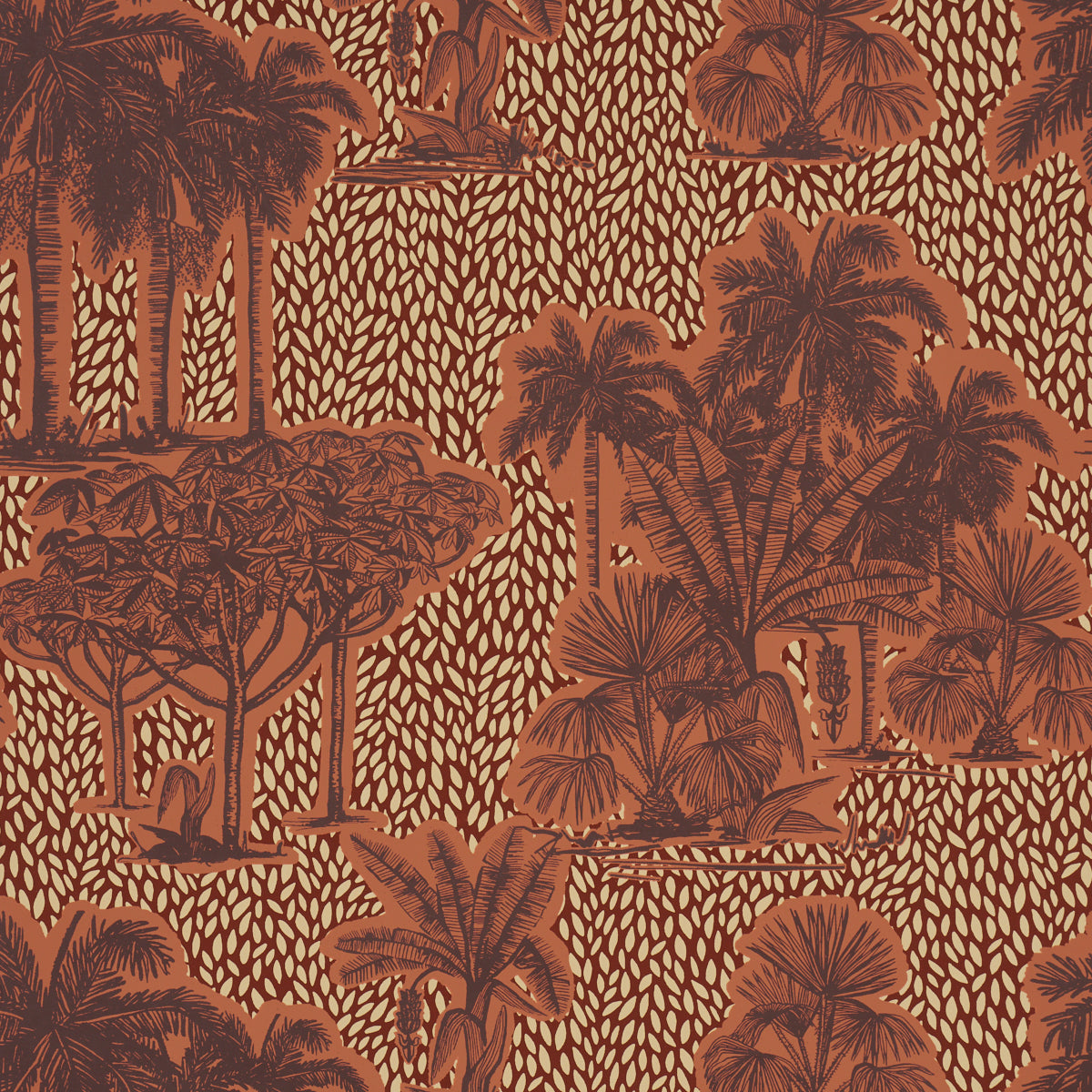 Tropical Safari Print wallpaper in sunset in los llanos color - pattern number 5016921 - by Schumacher in the Johanna Ortiz collection