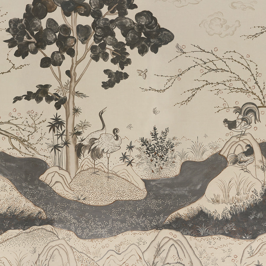 Birdsong 3 Panel Set Wallpaper in carbon color - pattern number 5017110 - by Schumacher in the Colette Cosentino collection