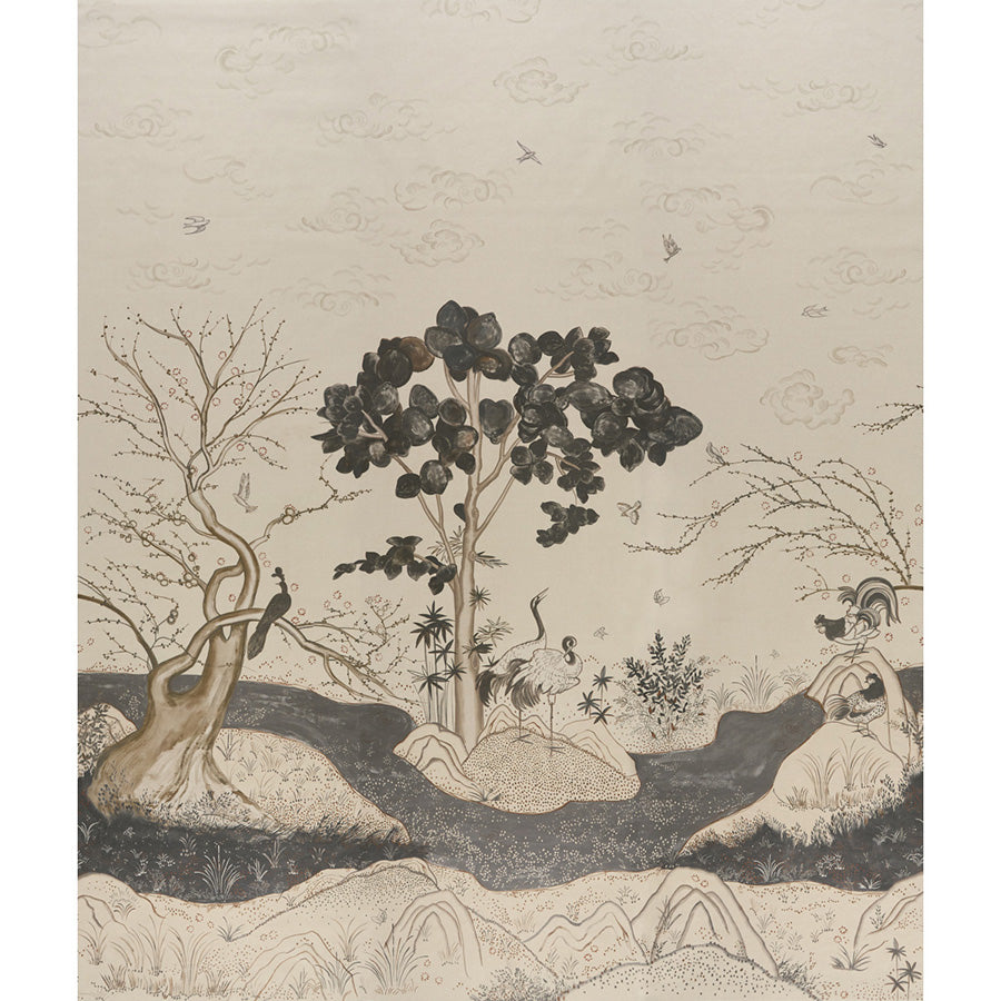 Birdsong 3 Panel Set Wallpaper in carbon color - pattern number 5017110 - by Schumacher in the Colette Cosentino collection