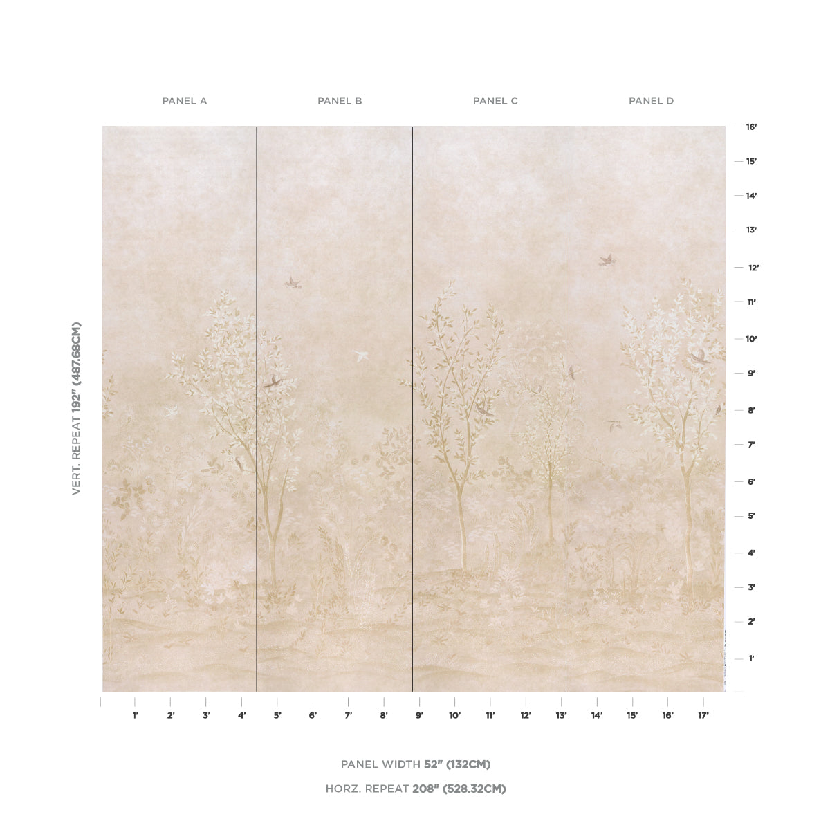 Sublime 4 Panel Set Wallpaper in parchment color - pattern number 5017131 - by Schumacher in the Colette Cosentino collection