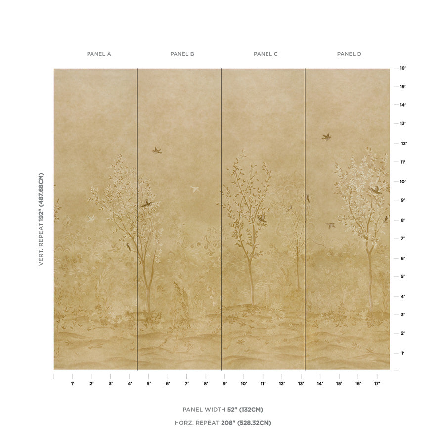 Sublime 4 Panel Set Wallpaper in gold color - pattern number 5017132 - by Schumacher in the Colette Cosentino collection