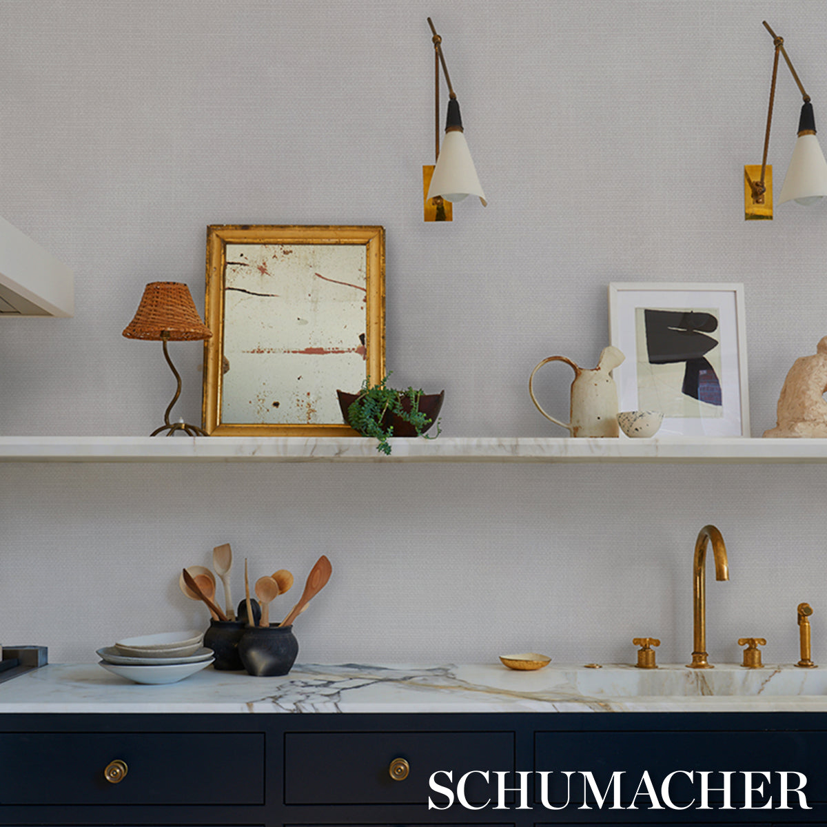 Linen Gesso Vinyl Wallpaper in ivory color - pattern number 5017280 - by Schumacher in the Schumacher Utility collection