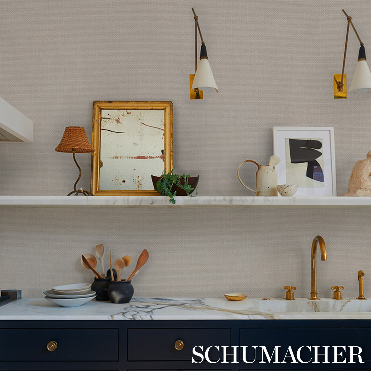 Linen Gesso Vinyl Wallpaper in flax color - pattern number 5017283 - by Schumacher in the Schumacher Utility collection