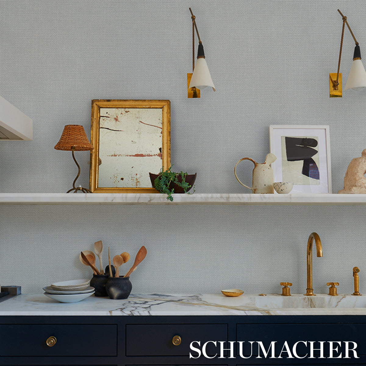 Linen Gesso Vinyl Wallpaper in mist color - pattern number 5017285 - by Schumacher in the Schumacher Utility collection