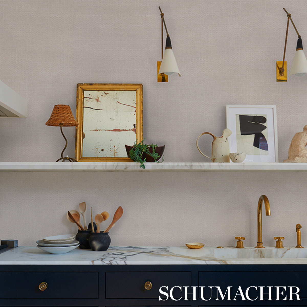 Linen Gesso Vinyl Wallpaper in petal color - pattern number 5017287 - by Schumacher in the Schumacher Utility collection