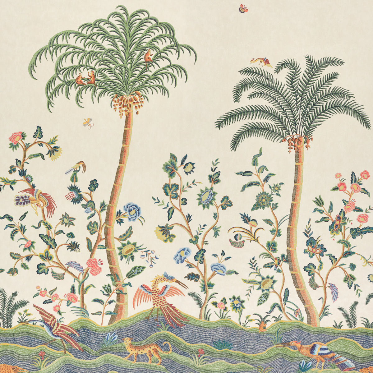 Spotswood Crewel 2 Panel Set Wallpaper in multi color - pattern number 5017320 - by Schumacher in the Williamsburg collection