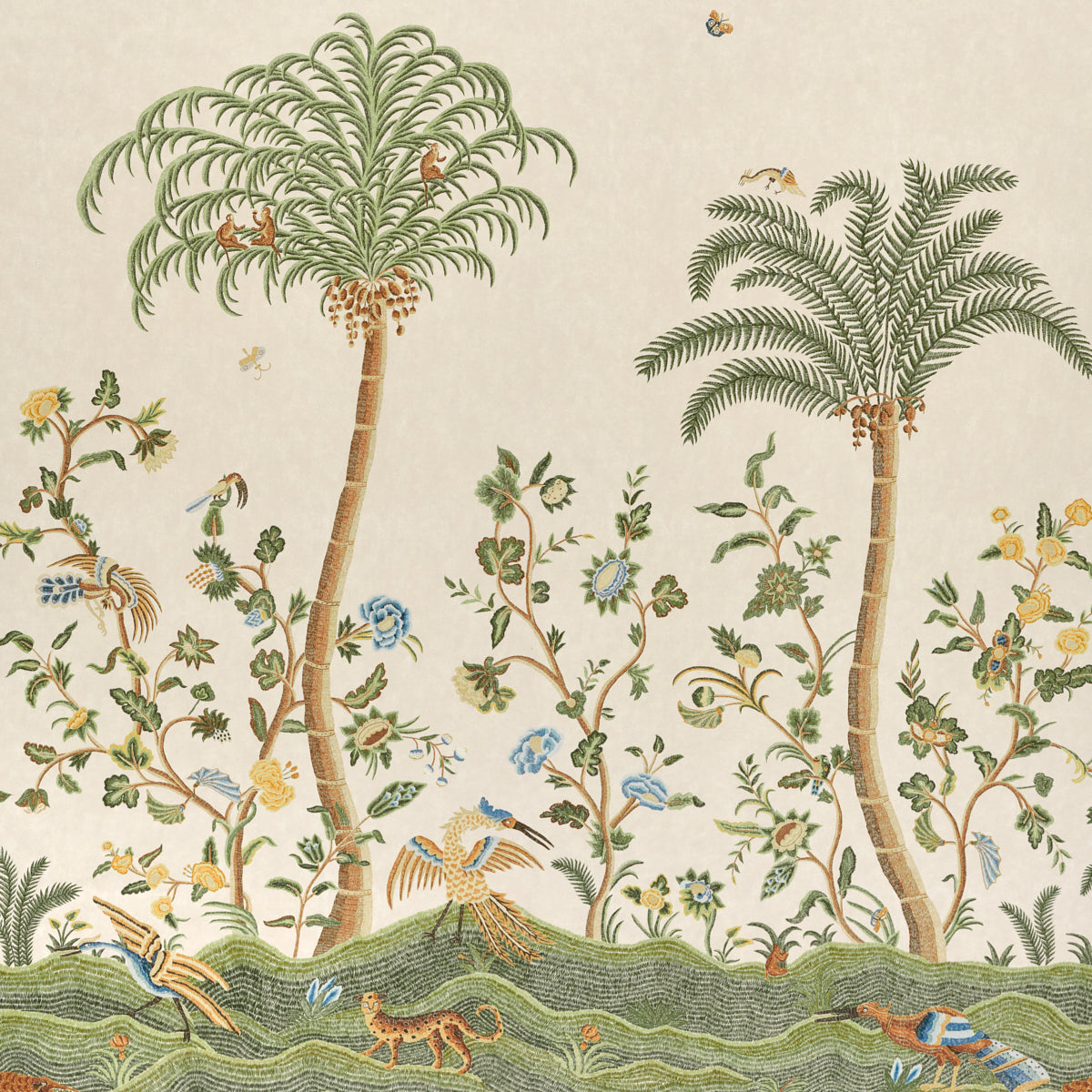 Spotswood Crewel 2 Panel Set Wallpaper in sage color - pattern number 5017321 - by Schumacher in the Williamsburg collection