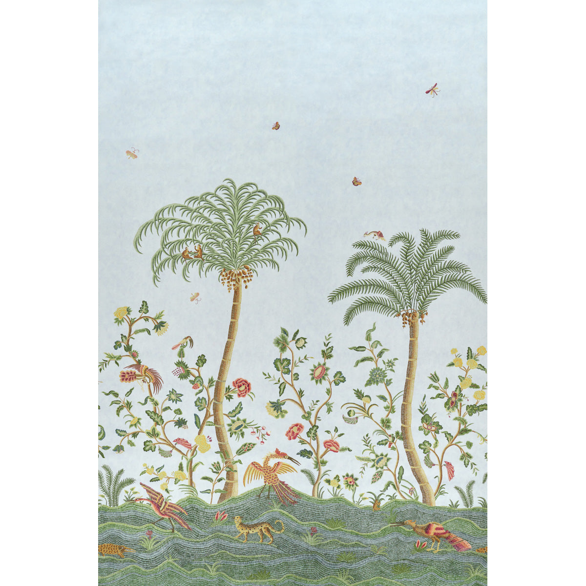 Spotswood Crewel 2 Panel Set Wallpaper in sky color - pattern number 5017322 - by Schumacher in the Williamsburg collection