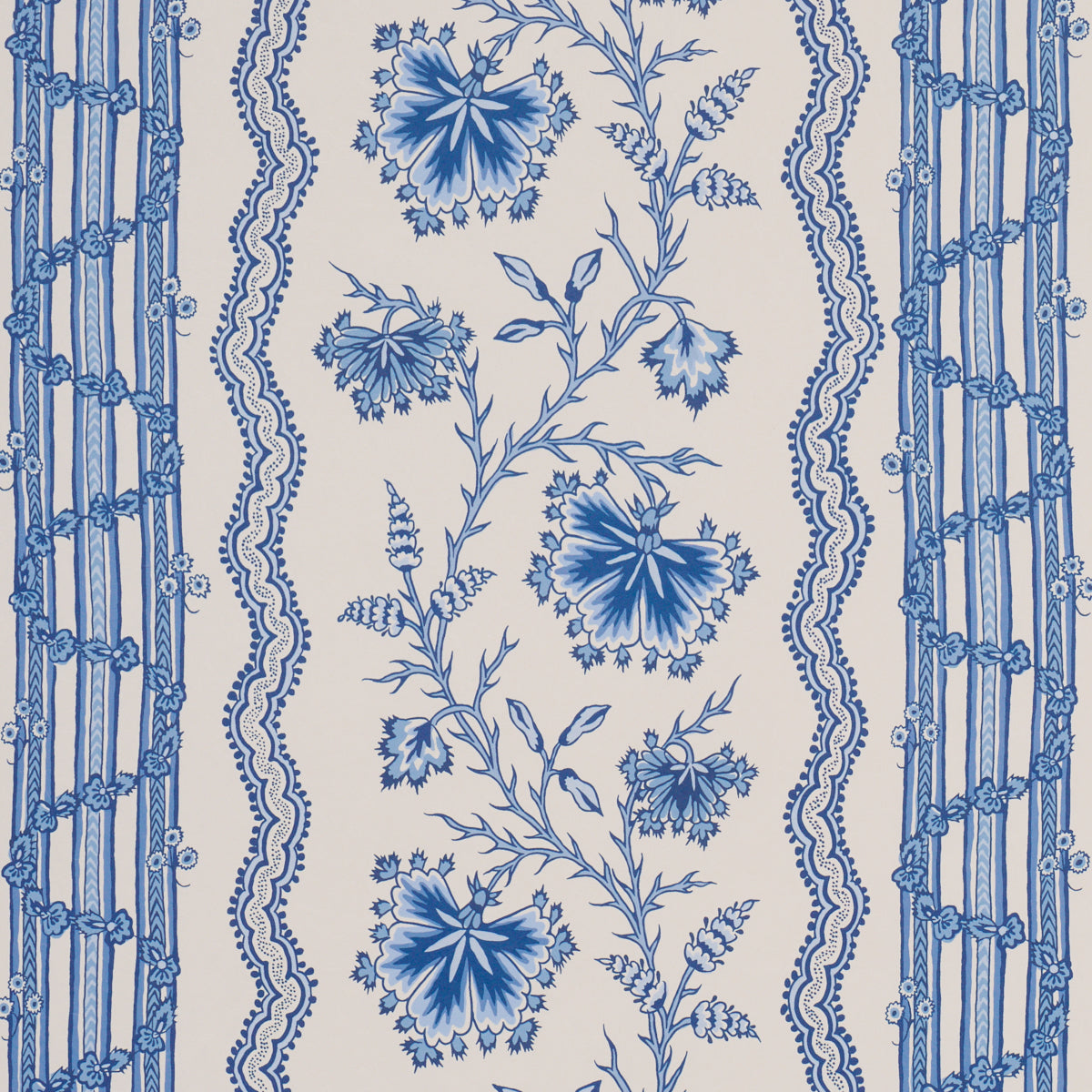 Parvati Floral Stripe Wallpaper in delft color - pattern number 5017332 - by Schumacher in the Williamsburg collection