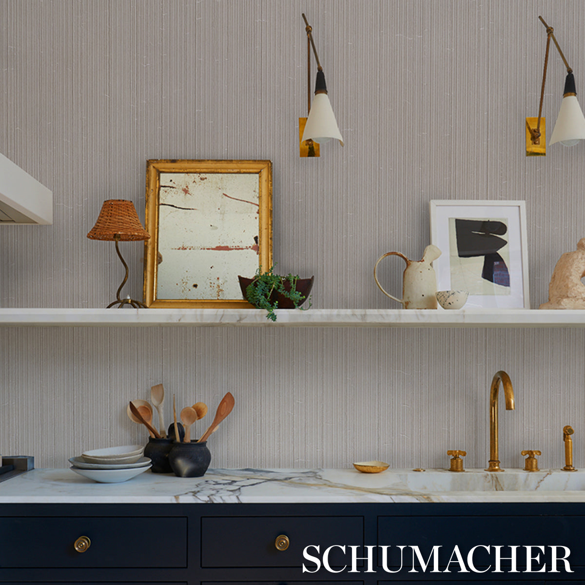 Rimini Rib Vinyl Wallpaper in pearl color - pattern number 5017472 - by Schumacher in the Schumacher Utility collection